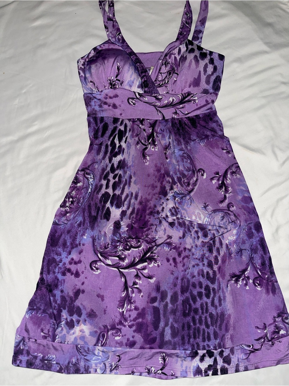 Cristinalove Purple Floral & Leopard Print Mini Dress Sz: M SKU: 0914-20